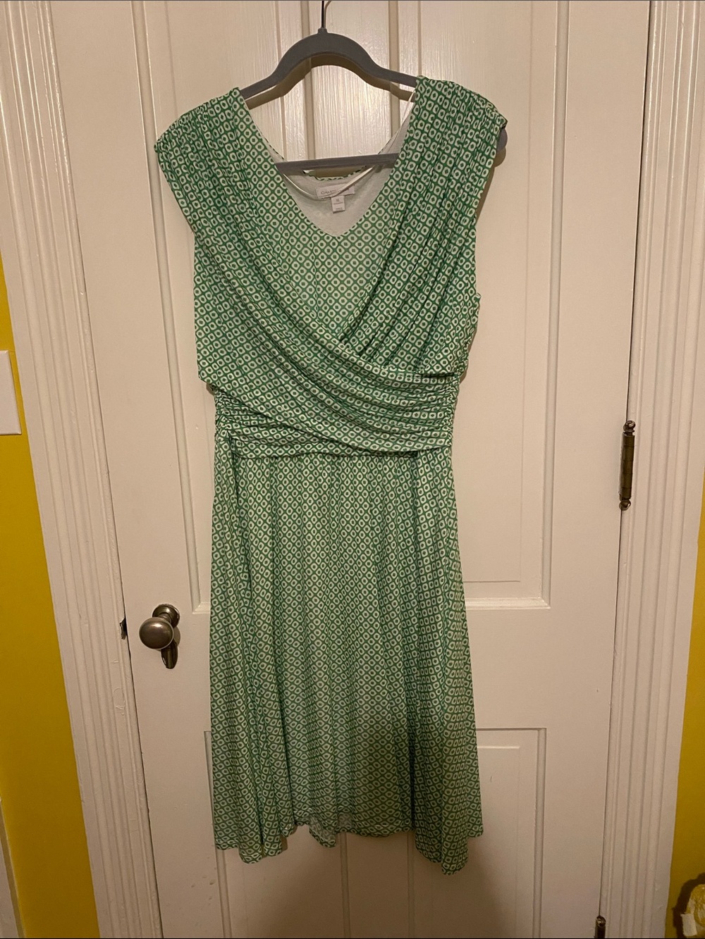 Green Patterned Sleeveless Wrap-Front Dress